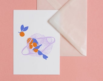 Arance estive – cartolina con busta, stampa artistica, illustrazione, art