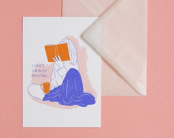 Busy Resting – postcard with envelope, art, print, illustration