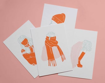 Sweater Weather Postcard Set of 4 (A6) – Art Print, Poster, Illustration