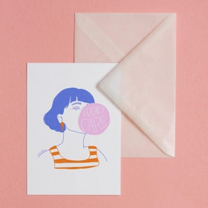 I Don’t Care – carte postale avec enveloppe, impression d’art, illustration, art