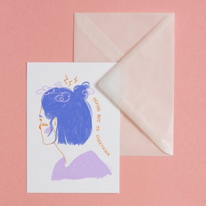 Pensando demais – cartão postal com envelope, impressão artística, ilustração, arte