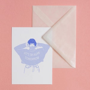 Tente novamente – cartão postal com envelope, impressão artística, ilustração, arte