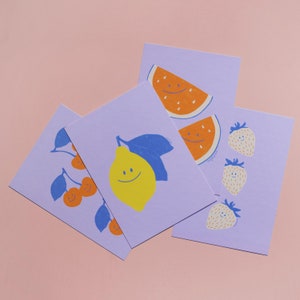 Ensemble de cartes postales Happy Fruit de 4 (A6) – tirage d’art, affiche, impression, illustration, art