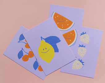 Happy Fruit Postcard Set of 4 (A6) – Art Print, Poster, Illustration