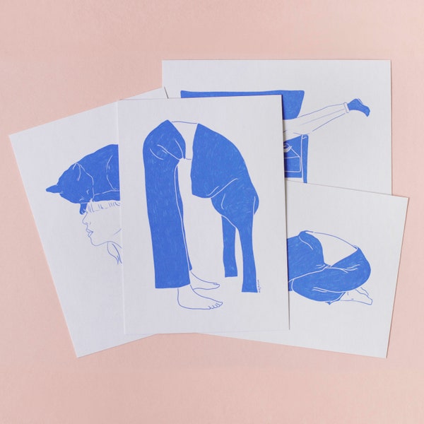 Feeling Blue Postkarten 4er Set (A6) – Kunstdruck, Poster, Print, Illustration, Art