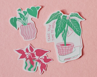 Take Your Time To Grow Sticker-Set 3 Stück – Illustration, Kunst, Pflanzen, Aufkleber