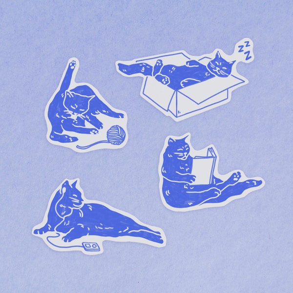 Quarantine Cats Sticker-Set 4 Stück – Illustration, Kunst, Katzen, Aufkleber