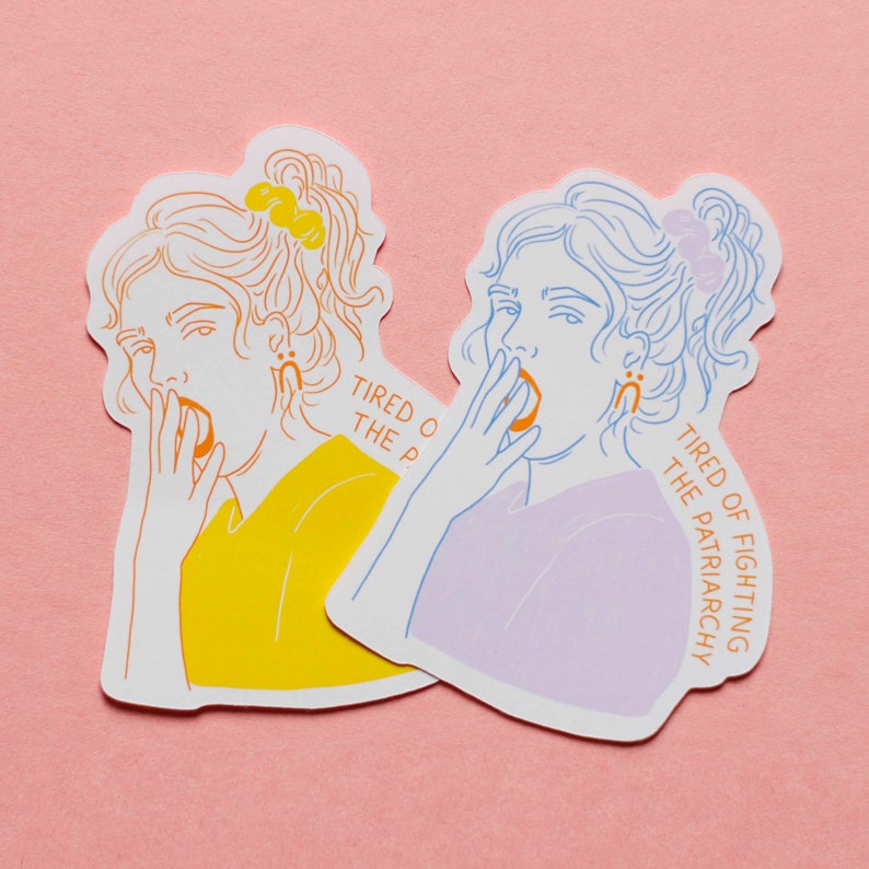Tired of Fighting the Patriarchy sticker set 2 pieces illustration, art, print, feminism image 1