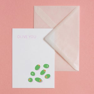 Olive You – postal con sobre, impresión artística, ilustración, arte