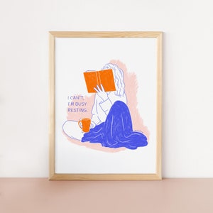 Busy Resting Kunstdruck, Poster, Print, Illustration, Art Blue + Text