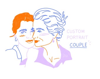 Portrait de couple personnalisé – Dessin au trait coloré, Illustration, Numérique