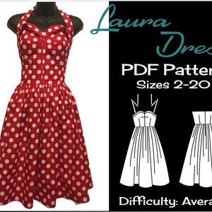 PDF 50s Style Dress Pattern - 1950s/Rockabilly/Pinup Style - Print at Home PDF/Digital Download/Swing Dress/Summer Dress/Halter/Cute