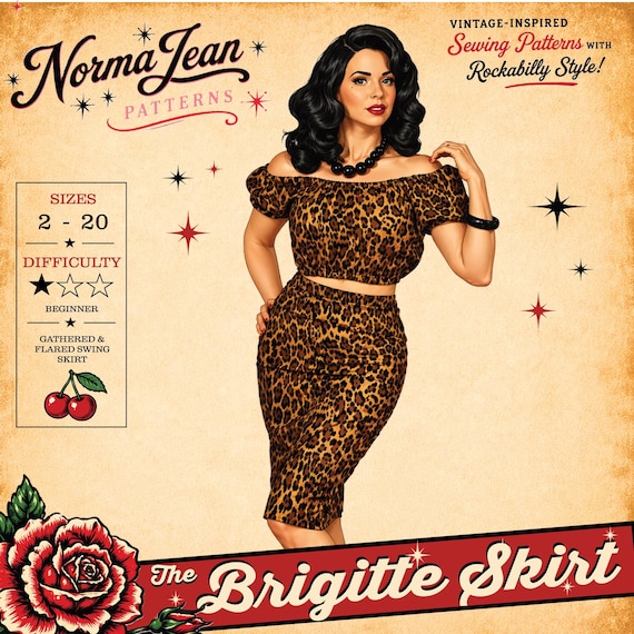 Rockabilly Pencil Skirt Pattern | Vintage Wiggle Skirt PDF | Retro Sewing Pattern | Digital Download | Brigitte Skirt Pattern PDF