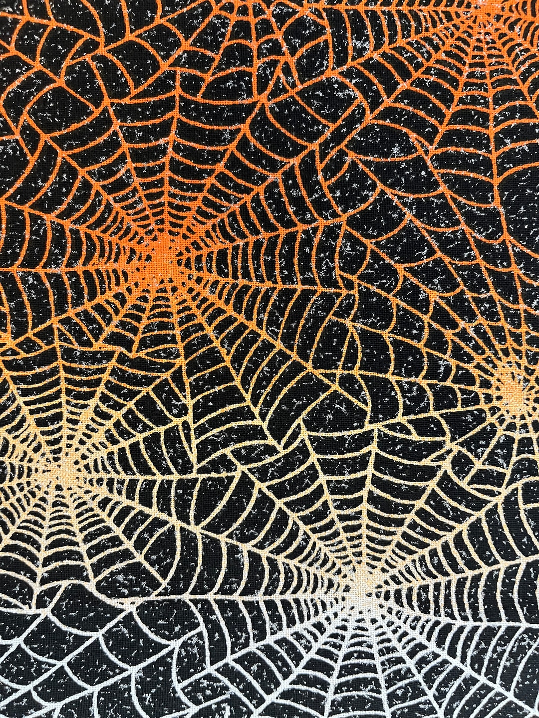 Halloween Spider Web Glitter Cotton Fabric Orang/yellow/silver Glitter ...