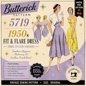 Vintage Sewing Pattern PDF | 1950s Fit and Flare Dress Pattern | Retro Dress PDF | Digital Sewing Pattern | 50s Bolero Pattern