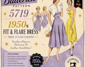 Vintage Sewing Pattern PDF | 1950s Fit and Flare Dress Pattern | Retro Dress PDF | Digital Sewing Pattern | 50s Bolero Pattern