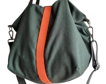Green canvas crossbody bag, gift for her, green tote bag, slouchy  bag, crossbody bag, slouchy canvas bag, crossbody canvas bag, tote bag