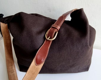 Bolso de tela marrón, bolsos artesanales, bolso bandolera, bolsos de día, bolsos hechos a mano, regalos para ella, bolsos ecológicos