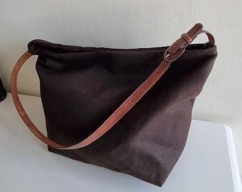 Canvas bag, brown canvas bag, canvas purse, canvas hobo bag, slouchy canvas purse, slouchy canvas bag, brown hobo bag, gift for her