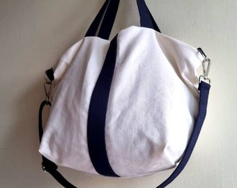 White canvas crossbody bag, day bag, white tote bag, white slouchy bag, gift for woman, crossbody bag, slouchy canvas bag, tote canvas bag