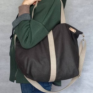 Canvas-Tasche, Umhängetasche, Geschenke für sie, Tagestasche, handgefertigte Taschen, dunkelbraune Stofftaschen, handgefertigte Taschen