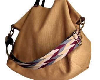 Crossbody canvas bag, gift for her, day bag, yellow tote bag, slouchy bag, yellow purse, crossbody bag, slouchy canvas bag, tote bag