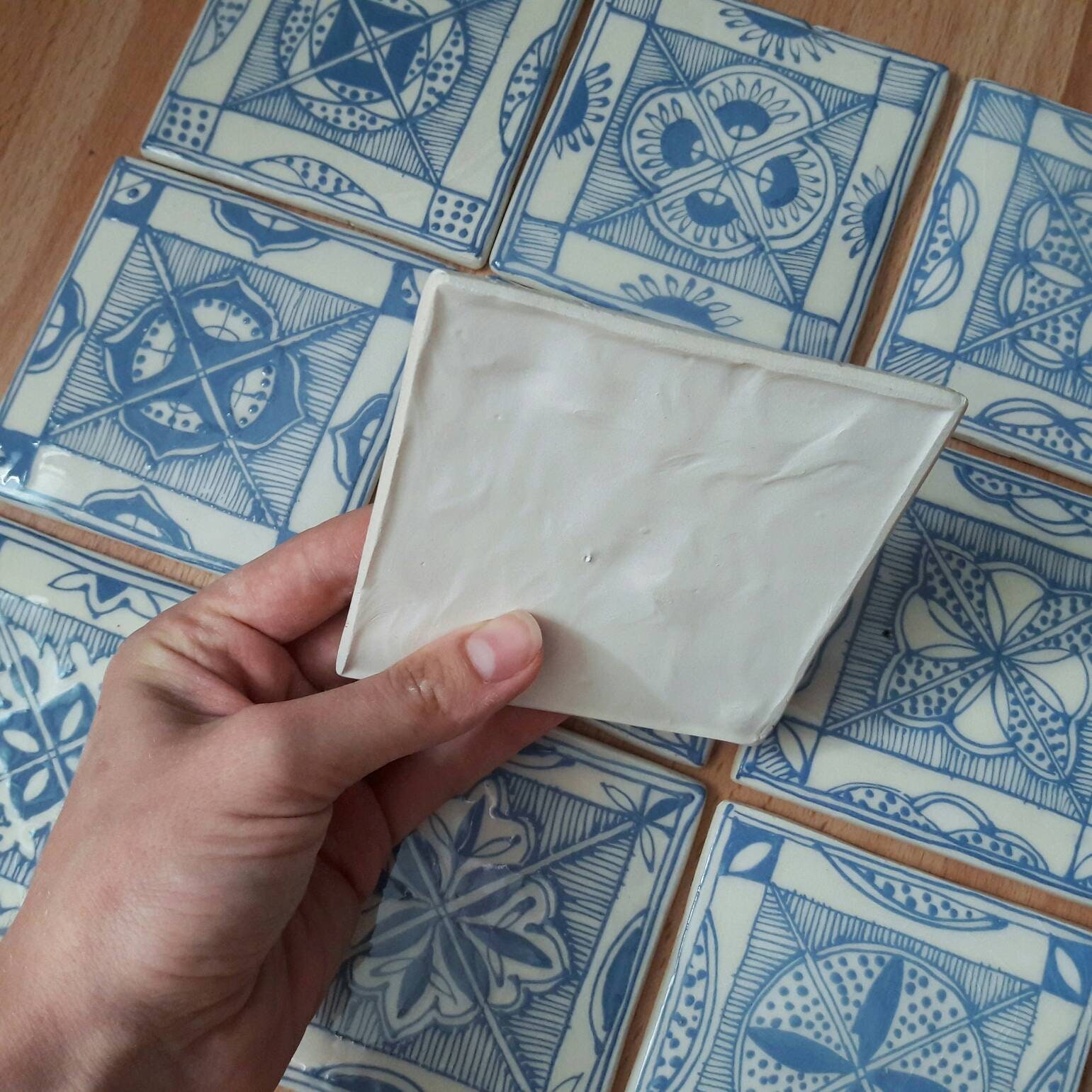 Wall Ceramic Tiles / White and Blue / Handpainted Tiles / Etsy