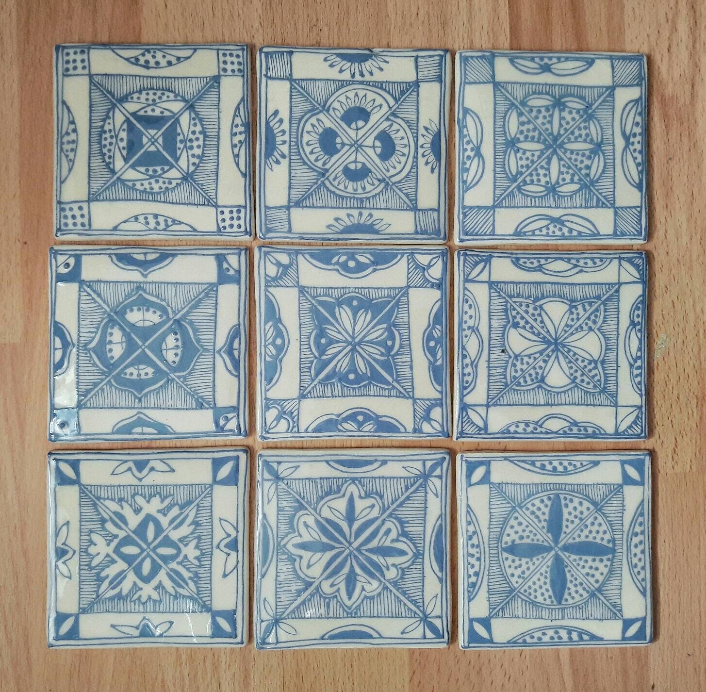 Wall Ceramic Tiles / White and Blue / Handpainted Tiles / Etsy UK