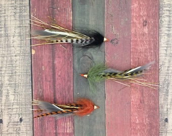 Striped Bass Flies, Fly Fishing Flies, Soft Hackle Flies, Fly Fishing Gifts for Husband, Hand Tied Flies, Set of 3, Ballistic Tip Bass Chubs