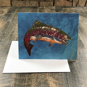 Birthday Card for Fisherman, Fly Fishing Notecard Set, Rainbow Trout Notecard, Trout notecard for men, Fishing Greeting Card (Set of 1 or 4)