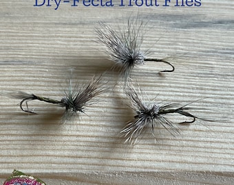 Dry Flies, Mayflies, Trout Fly, Fishing Stocking Stuffer, Hand Tied Trout Flies, Fisherman Gift for Men, for Husband, "Dry-Fecta", Set of 3