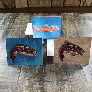 Tarjeta de pesca con mosca para hombre, tarjeta de trucha arcoíris, juego de tarjetas de trucha, regalo de pesca para jefe (juego de 3)