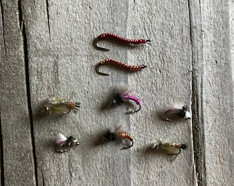 Trout Flies, Midge Flies, Nymph Flies, Fishing Birthday Gift, Fly Fishing Gift for Men, Hand Tied Trout Flies, Set of 8, Set #1
