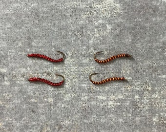 Fly Fishing Flies, Nymph Flies, Trout Flies Fly Fishing,  Hand Tied Trout Flies, "Wired Worms", Set of 4
