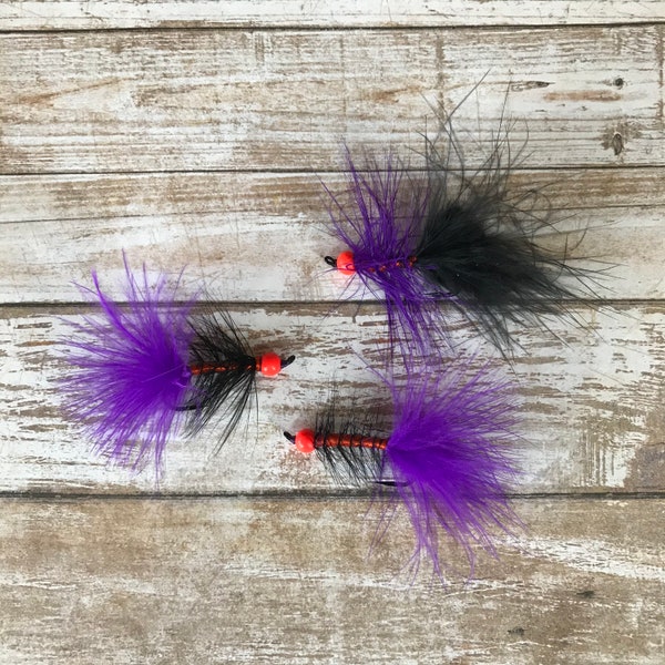 Steelhead Flies, Streamer Flies, Trout Flies, Soft Hackle Flies, Salmon Flies, Fly Fishing Gifts for Men, Set of 3, "Trick O Treat Leech"