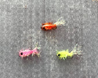 Bass Flies, Fly Fishing Flies, Bluegill Flies, Panfish Flies, Hand Tied Flies, Carp Flies, Fishing Birthday Gift for Dad, Neon Minnows, (3)