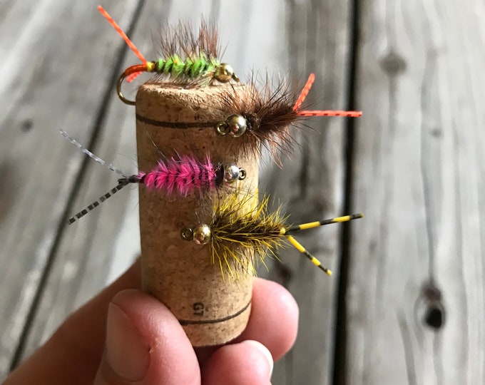 Panfish Flies, Bluegill Flies, Perch Flies, Crappie Flies, Fly Fishing Flies, Fly Fishing Gift for Men, Hand Tied Fly, Set of 4 "Pond Bugs"