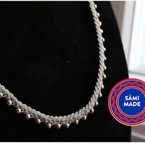 Sami necklace MÄRTA with silver beads,genuine reindeer leather and button from reindeer antler- A gift for yourself or your loved ones