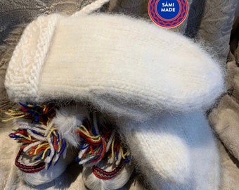 Hand knitted mittens,women & men,in warm and cosy wool, Lovikka,a yarn from Sweden. Traditionally made in a Modern way. White and LightGray