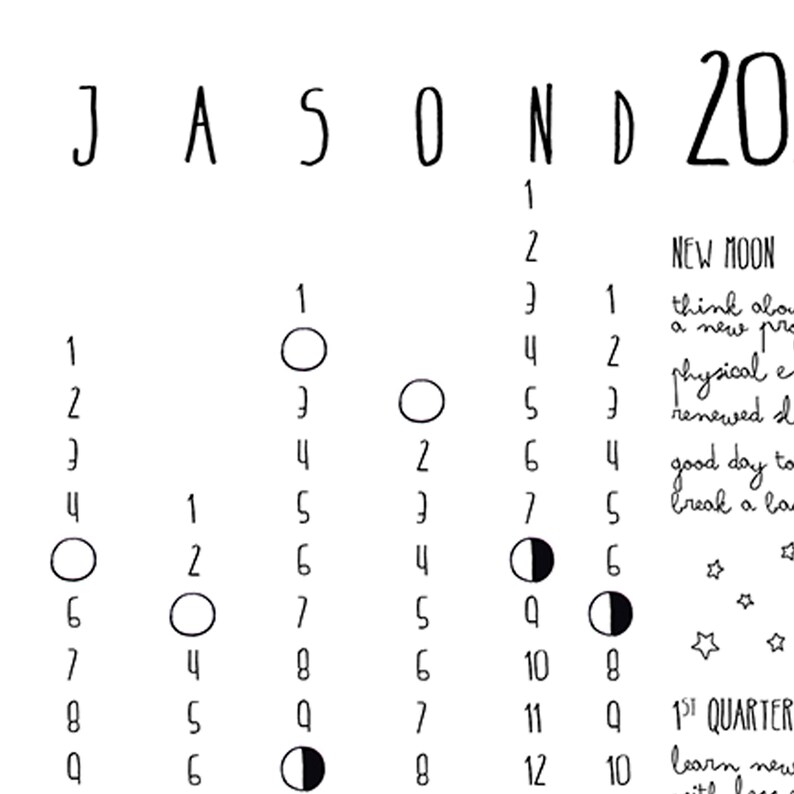 Calendar 2020 Lunar Phases Calendar Moon Calendar Etsy