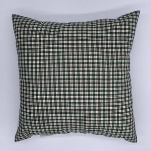 Farmhouse Green & White Plaid 18x18 Pillow, Green, Ivory, Red