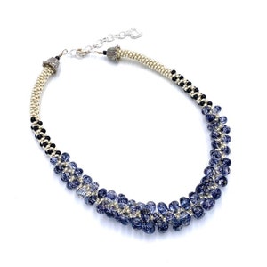 The Show Stopper Kumihimo Beaded Necklace with Unicorne Teardrop Beads, Silver, Black Smoke, 18-20&quot;