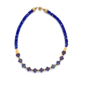 Caravan Kumihimo Beaded Necklace, Royal Blue, Gold, 19&quot;