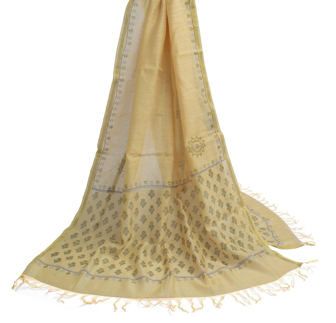 Cream Printed Silk Blend Dupatta