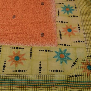 Sushila Vintage Orange Saree 100% Pure Crepe Silk Printed 5 Yard Soft Fabric Sari for Wearing or Crafting Purpose