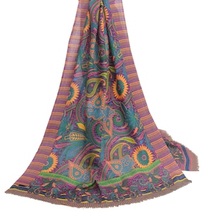Sushila vintage multicolore Dupatta cachemire tissé de marque longue étole châle à porter ou à des fins de fabrication