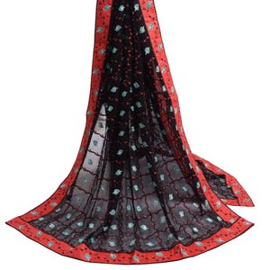 Sushila Vintage Black Dupatta Pure Georgette Silk Embroidered Long Stole Scarves for Wearing or Crafting Purpose