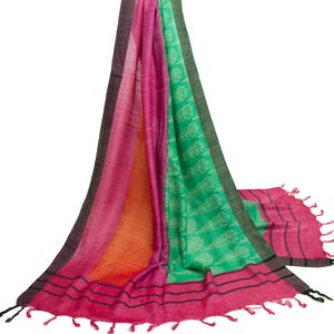 Sushila vintage multicolore Dupatta 100 % pure laine tissée longue étole florale à porter ou à des fins de création
