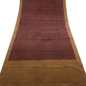 Sushila vintage marron sari 100% pure soie crêpe imprimé floral doux tissu sari à porter ou à fabriquer