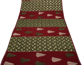 Sushila Vintage Indian HEAVY Saree Pure Georgette Woven & Embroidered Sari Fabric For Wearing or Crafting Purpose
